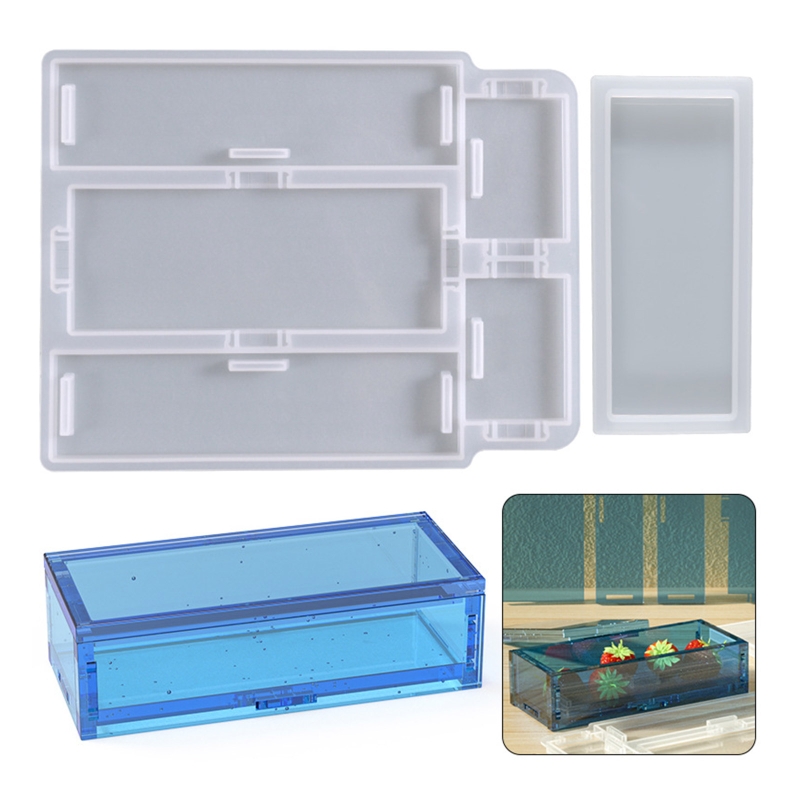 Resin Ocean Wave Mold - R3MC Domino กล่องเรซินแม่พิมพ์ซิลิโคนเครื่องประดับแม่พิมพ์หล่ออีพ็อกซี่กรณีแม่พิมพ์19X15ซม.รูปสี่เหลี่ยมผืนผ้า DIY ซิลิโคนแม่พิมพ์