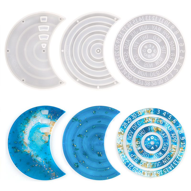 Resin Ocean Wave Mold - สไตล์ใหม่หมุนได้ Moon Shape ปฏิทินเรซิ่นแม่พิมพ์ซิลิโคน Perpetual ปฏิทิน