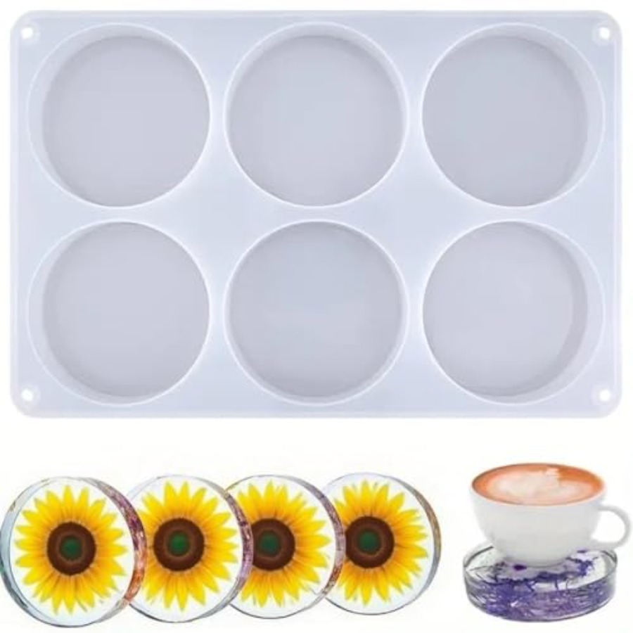 Coaster Mold Round - แม่พิมพ์ซิลิโคนทรงกลมลึก 6 ช่องสำหรับเรซิ่นอีพ็อกซี่ ขนาด 4 นิ้ว