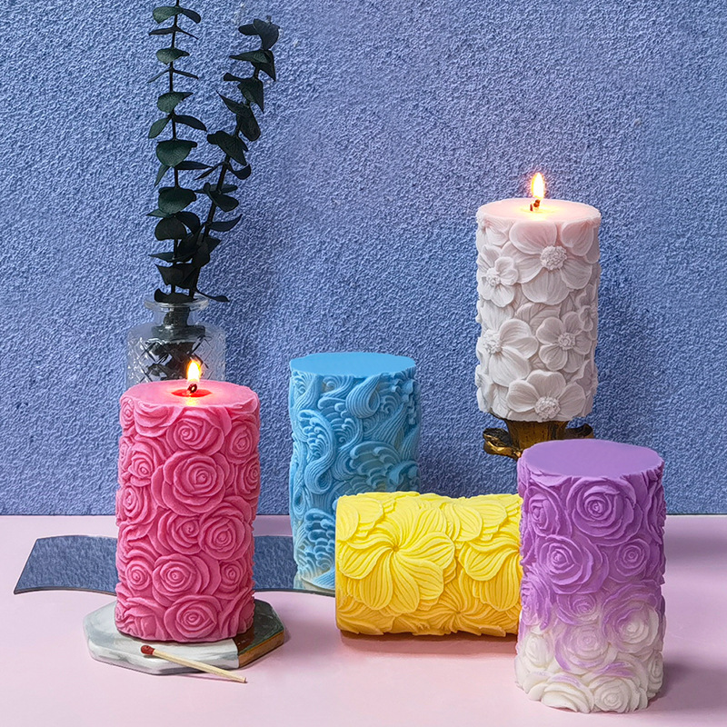 Resin Ocean Wave Mold - แม่พิมพ์ซิลิโคนรูปทรงกระบอกลายคลื่นทะเล สำหรับทำเทียนหอม DIY ลายกุหลาบ ผีเสื้อ แม่พิมพ์เรซิ่นสบู่ปูนปลาสเตอร์ทรงกระบอก