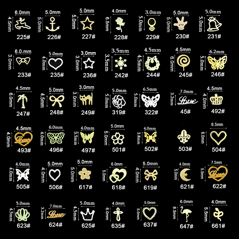 Gold Foil Flakes - 100 ชิ้น/ถุงหัวใจทองโลหะเล็บDecals Ultra-บางFlakesโลหะเงินเล็บStudsชิ้นเล็บCharms DIY 3Dตกแต่งเล็บ