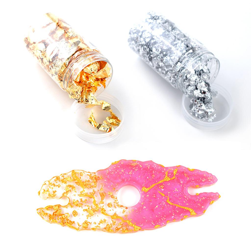 Gold Foil Flakes - 6 ชิ้น แผ่นฟอยล์สีทอง สติ๊กเกอร์ติดเล็บ เจลทาเล็บ กลิตเตอร์
