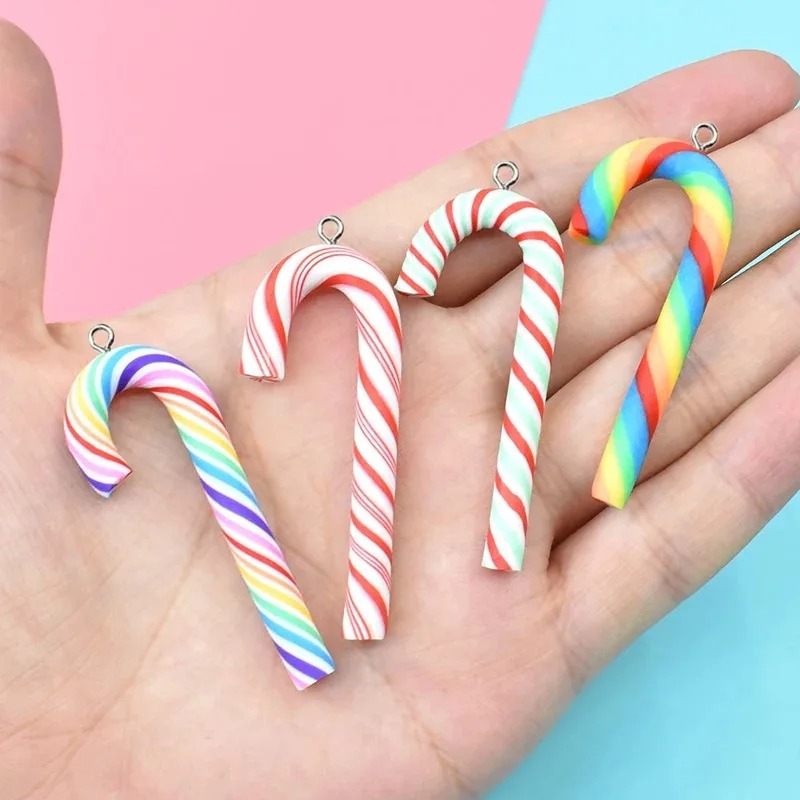 Resin Crafts Diy - จี้รูปแท่งขนมคริสต์มาสทำจากดินโพลิเมอร์ขนาดใหญ่ น่ารัก 10 ชิ้น อุปกรณ์ตกแต่งงานฝีมือ DIY