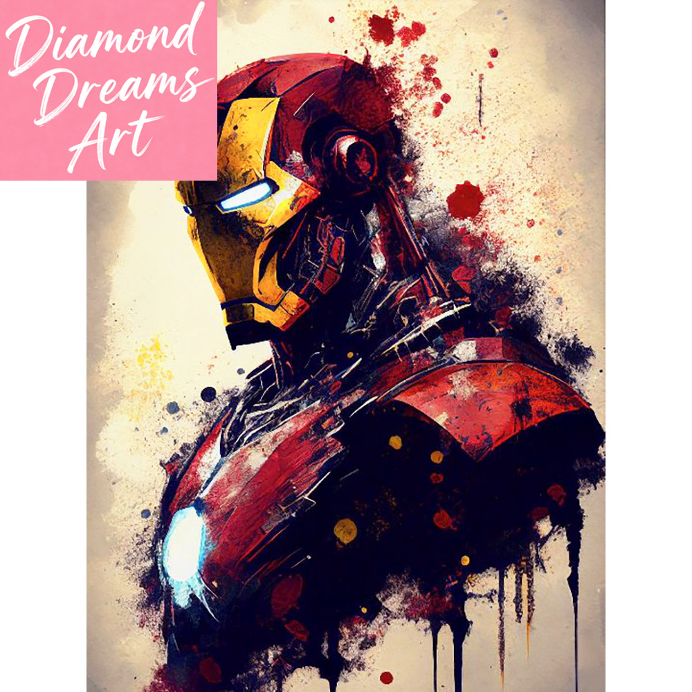 Resin Craft Kit - ชุดภาพวาดเพชร DIY ของมาร์เวล การ์ตูนไอรอนแมน แบบเต็มวงกลม 5D