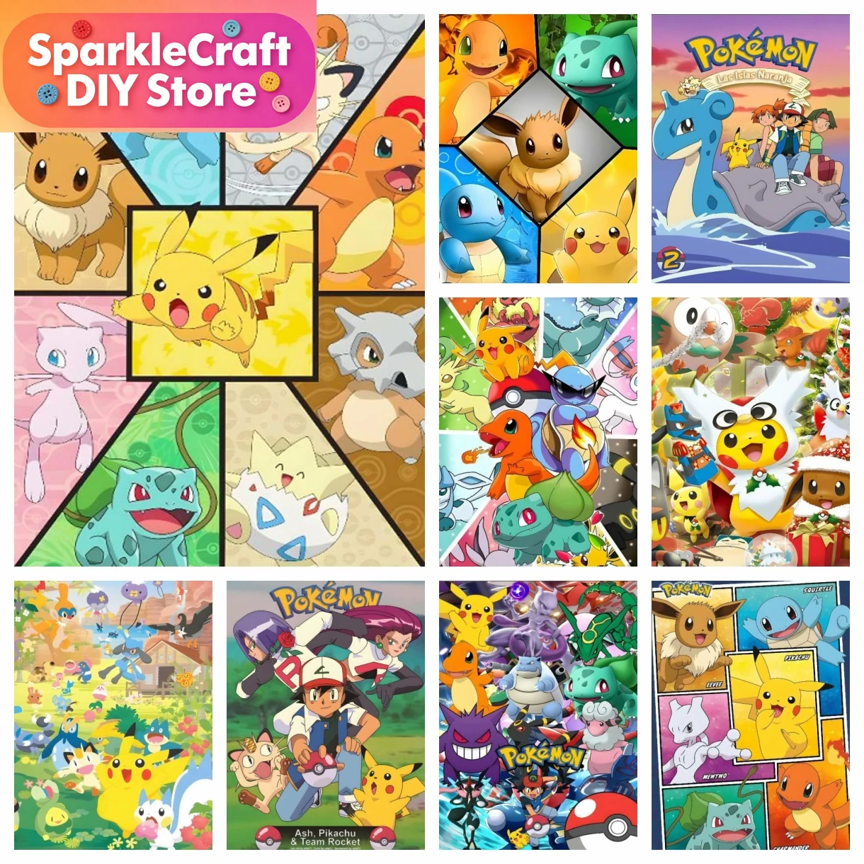 Resin Craft Kit - ชุดภาพวาดเพชรการ์ตูนโปเกมอน 1 ชิ้น แบบไม่มีกรอบ ชุดสติกเกอร์งานฝีมือ ภาพปักโมเสก
