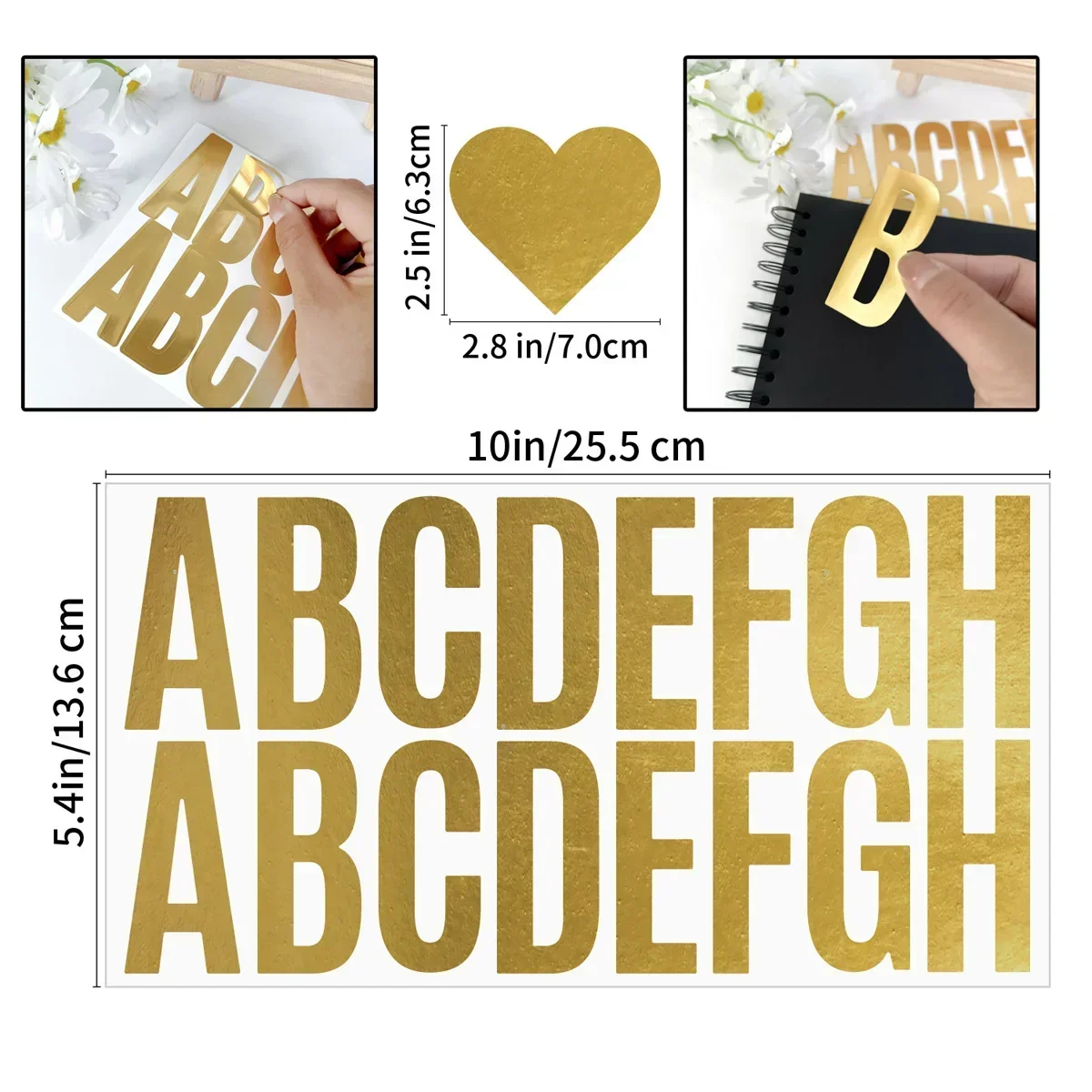 Gold Foil Flakes - 100 ชิ้น 6 แผ่นทองสติกเกอร์ตัวอักษร 2.5 นิ้ว