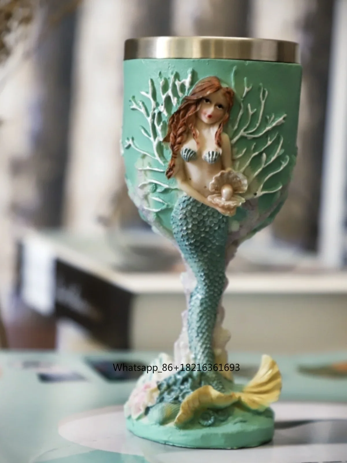 แก้วไวน์สเตนเลสสตีลลายเงือกแกะ - Resin Crafts บทวิจารณ์และราคา