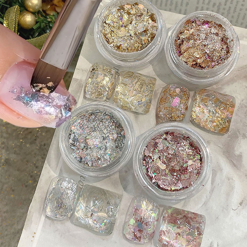 กลิตเตอร์เล็บสีทองเงินประกายวิ - Gold Foil Flakes บทวิจารณ์และราคา