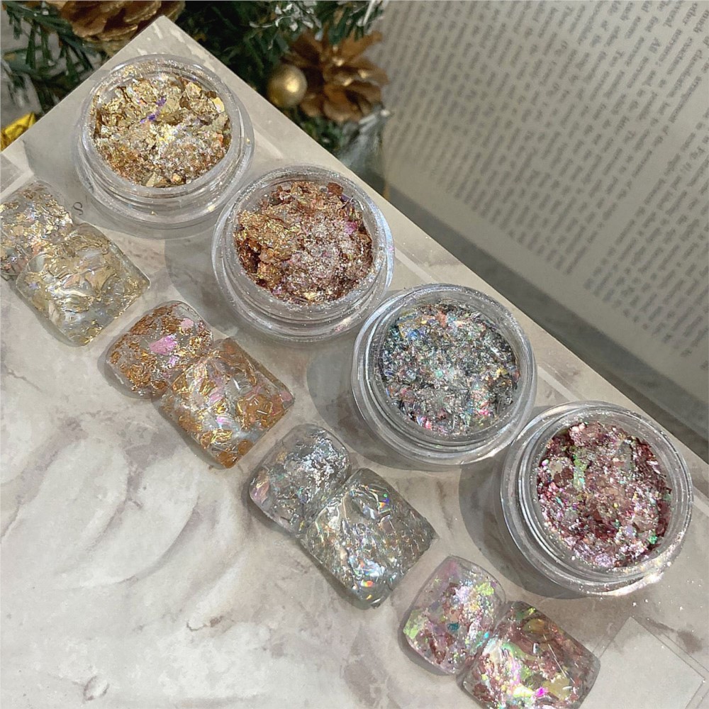 กลิตเตอร์เล็บสีทองเงินประกายวิ - Gold Foil Flakes บทวิจารณ์และราคา