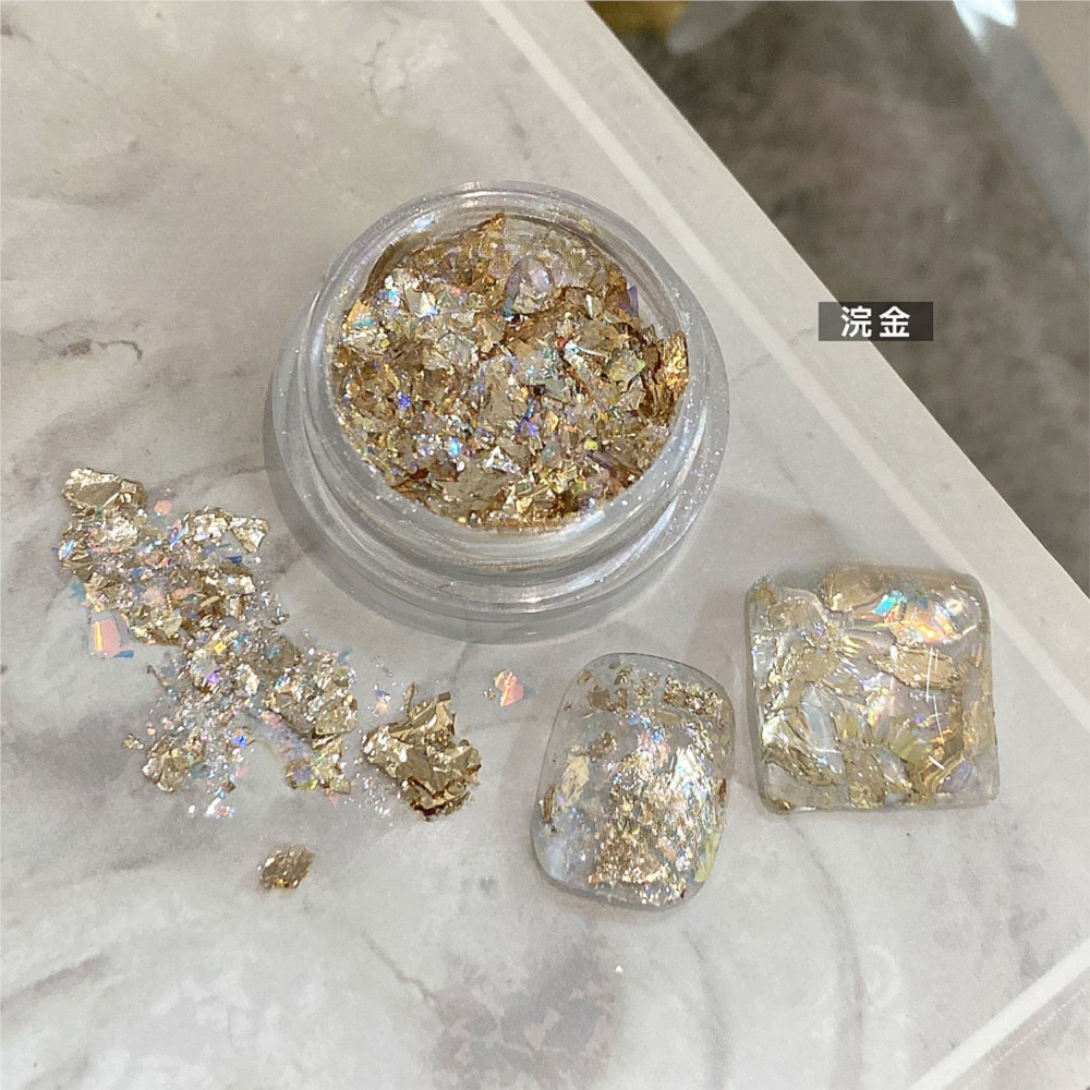 กลิตเตอร์เล็บสีทองเงินประกายวิ - Gold Foil Flakes บทวิจารณ์และราคา