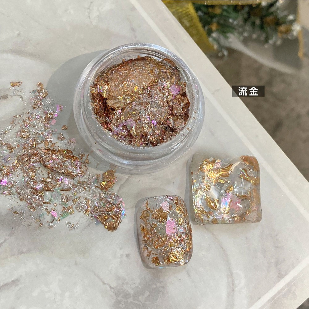 กลิตเตอร์เล็บสีทองเงินประกายวิ - Gold Foil Flakes บทวิจารณ์และราคา